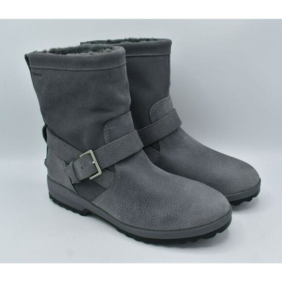 Sperry Womens Size 8 Maritime Step In Grey Faux Fur Lined Leather Boots Shoes